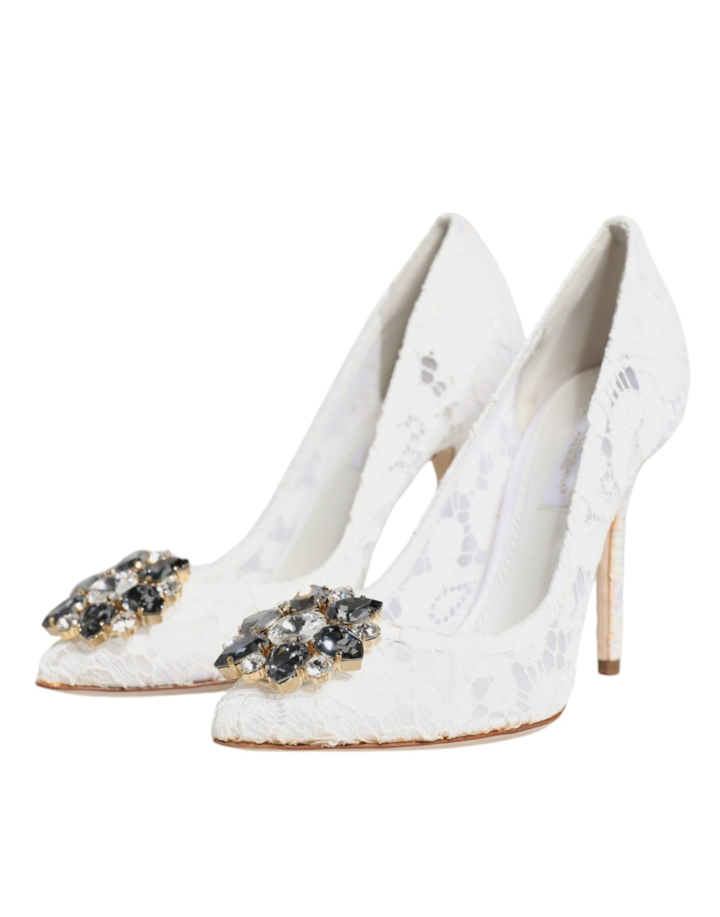 Dolce &amp; Gabbana White Taormina Lace Crystal Heels Pumps Shoes