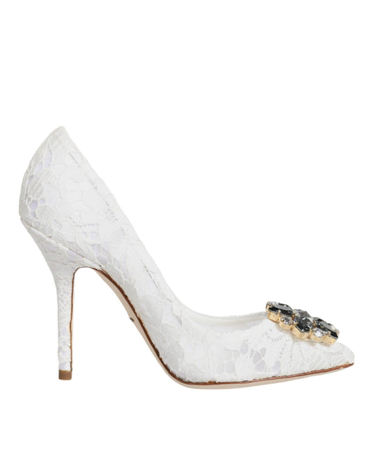 Dolce &amp; Gabbana White Taormina Lace Crystal Heels Pumps -kengät