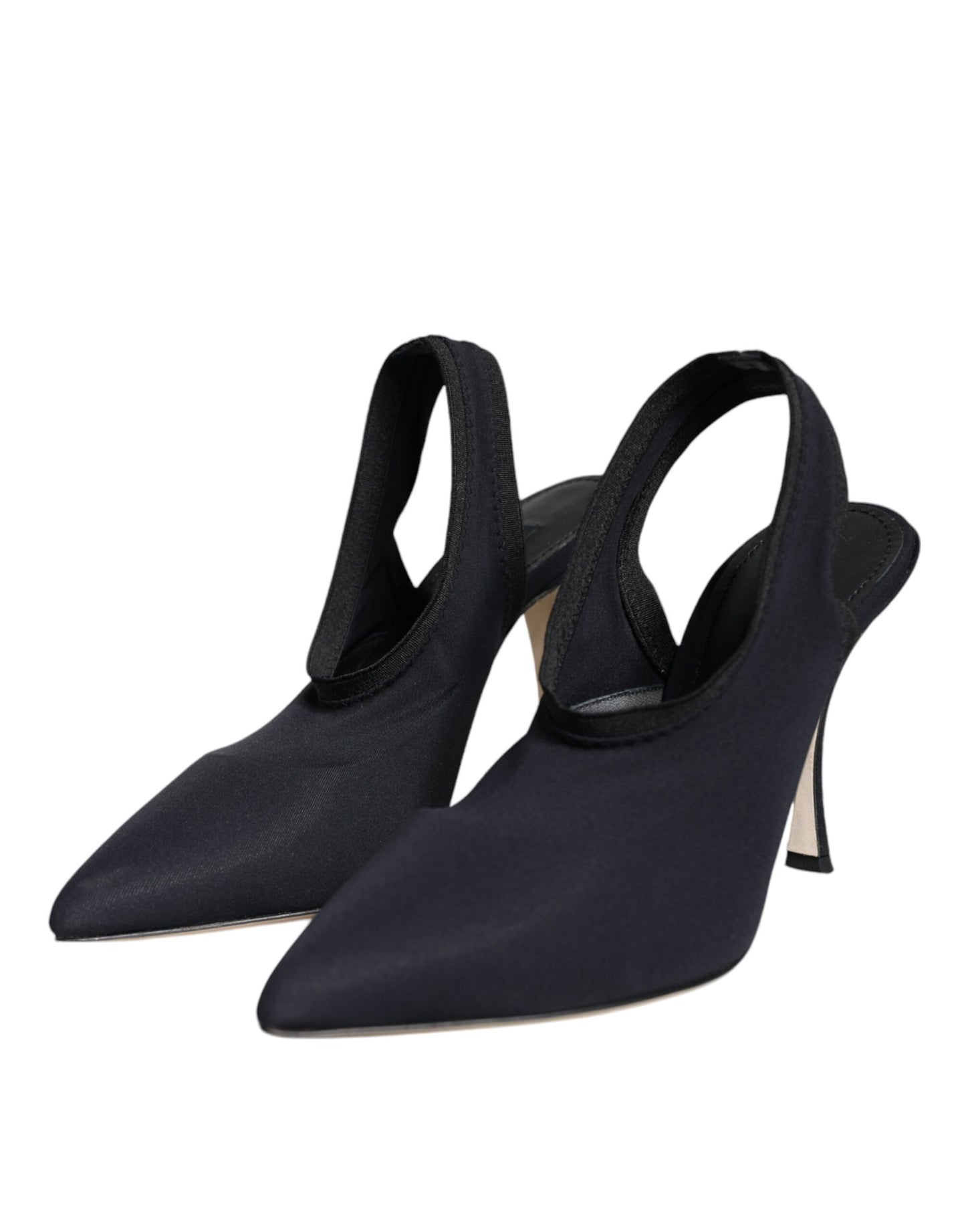 Dolce & Gabbana Schwarze Jersey Stretch Heels Slingback Schuhe