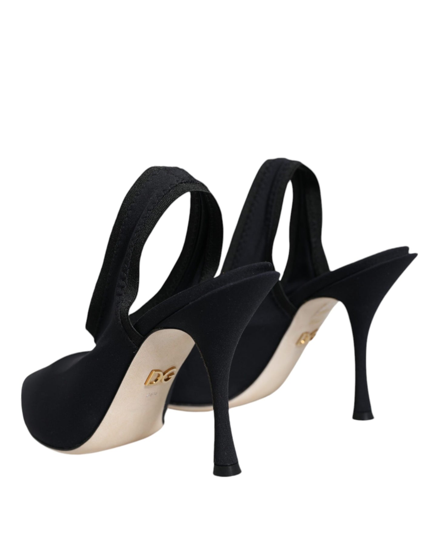 Dolce & Gabbana Schwarze Jersey Stretch Heels Slingback Schuhe