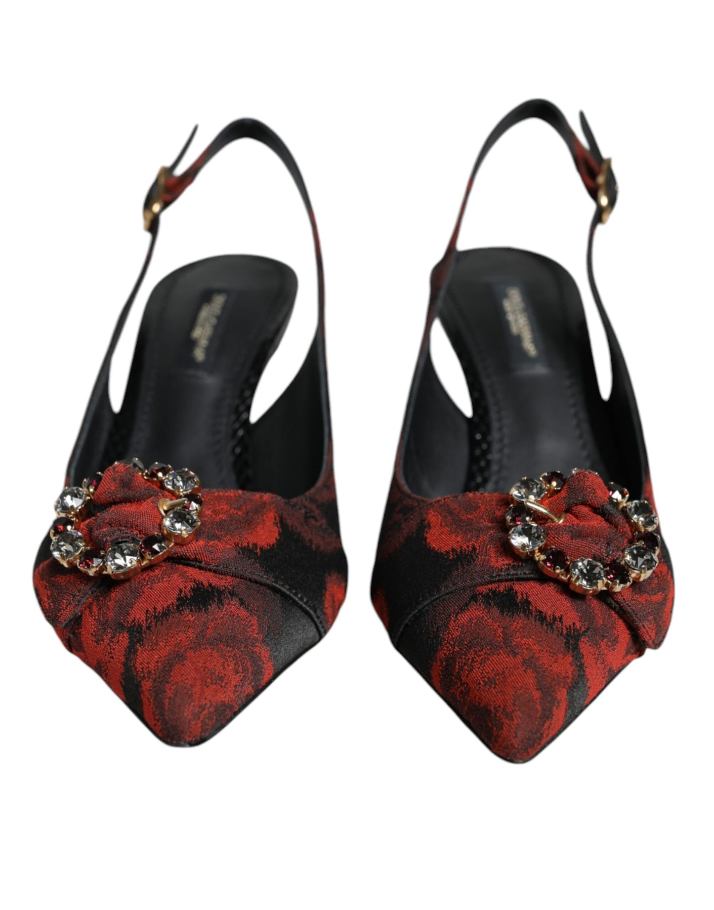 Dolce & Gabbana Schwarz Rot Floral Kristall Absatz Slingback Schuhe