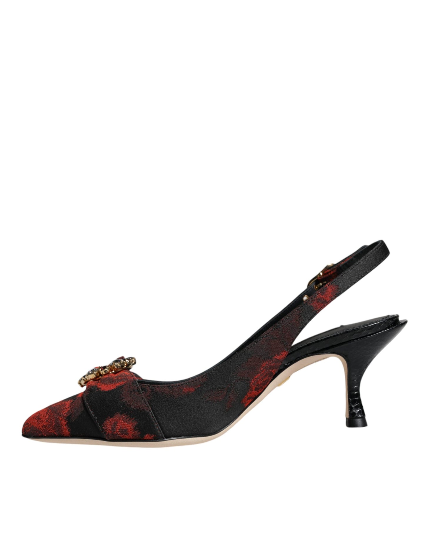 Dolce & Gabbana Schwarz Rot Floral Kristall Absatz Slingback Schuhe