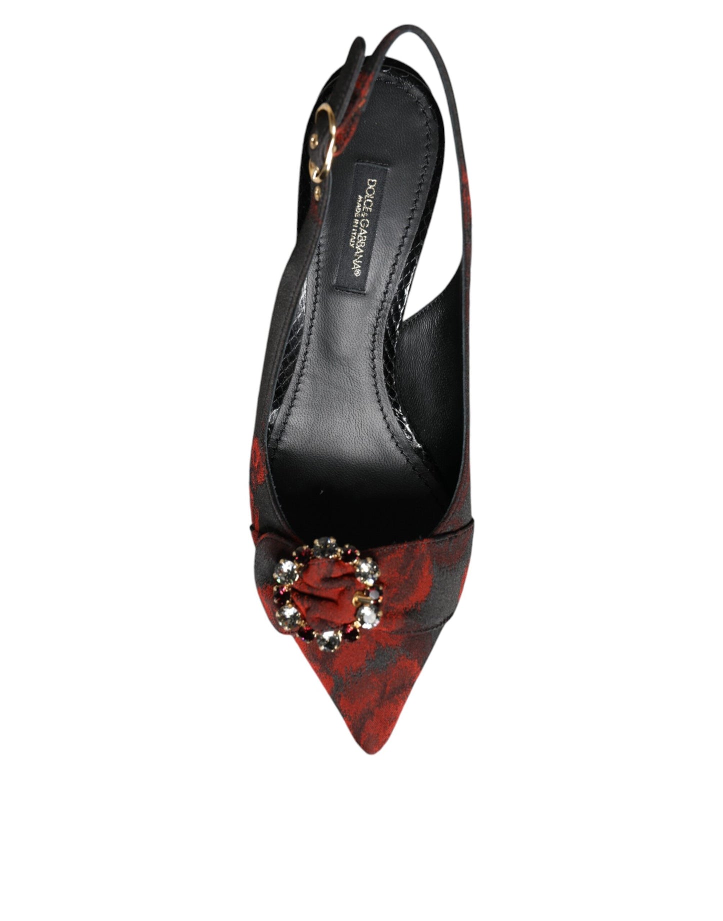 Dolce & Gabbana Schwarz Rot Floral Kristall Absatz Slingback Schuhe