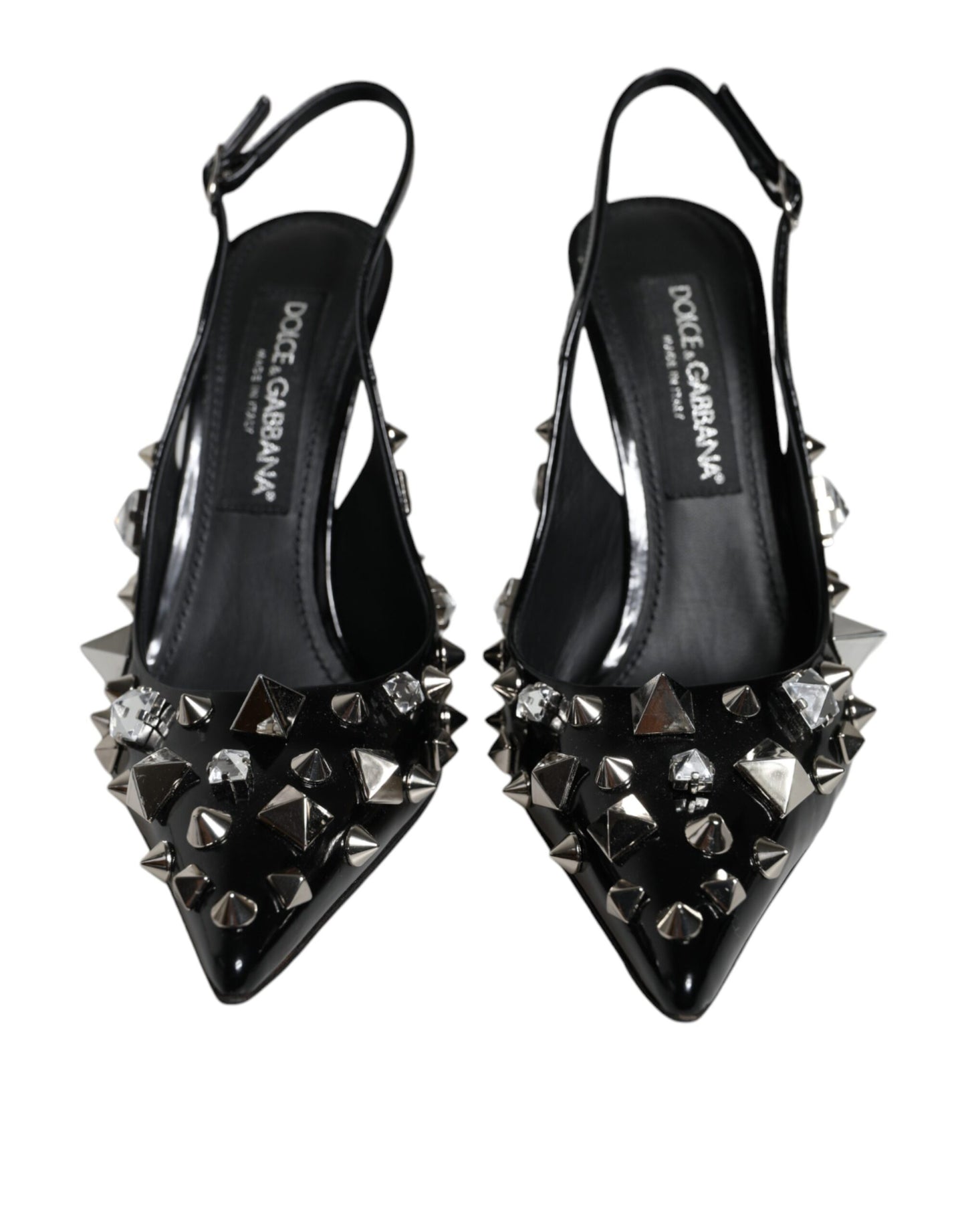 Dolce &amp; Gabbana mustat nahkaiset Crystal Stud Slingback -kengät