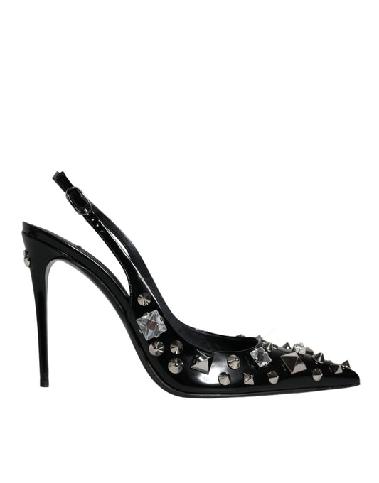 Dolce &amp; Gabbana mustat nahkaiset Crystal Stud Slingback -kengät