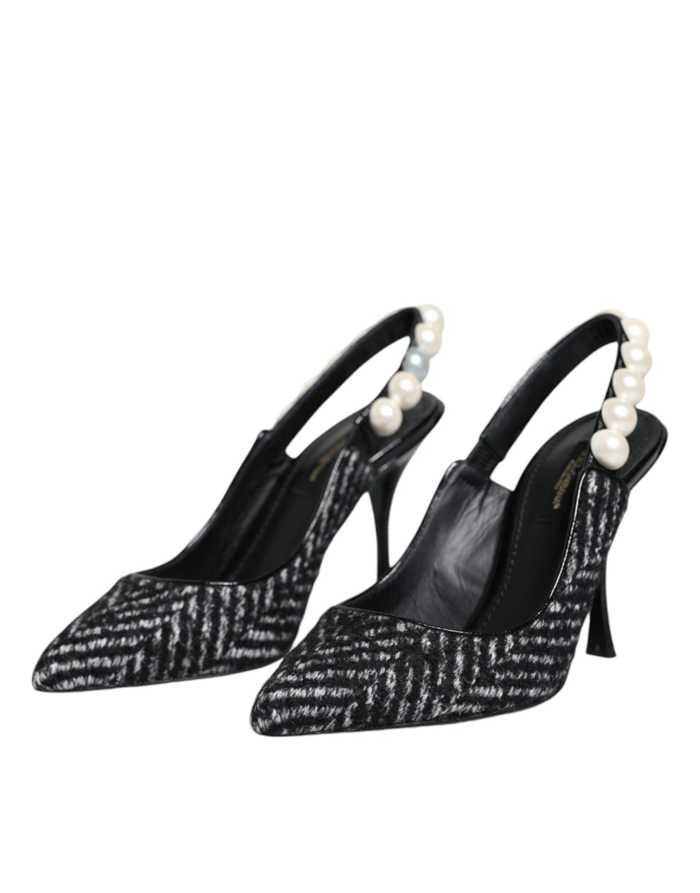 Dolce &amp; Gabbana valkoiset mustat Chevron Faux Pearl Slingback -kengät