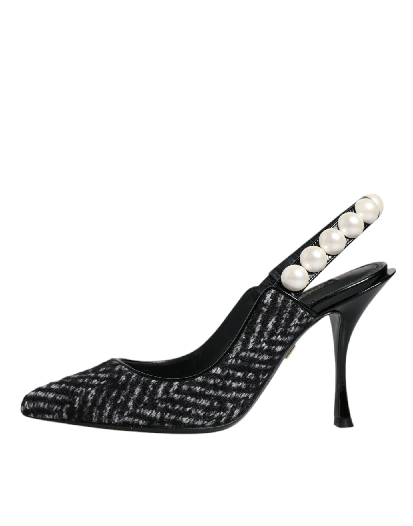 Dolce &amp; Gabbana valkoiset mustat Chevron Faux Pearl Slingback -kengät