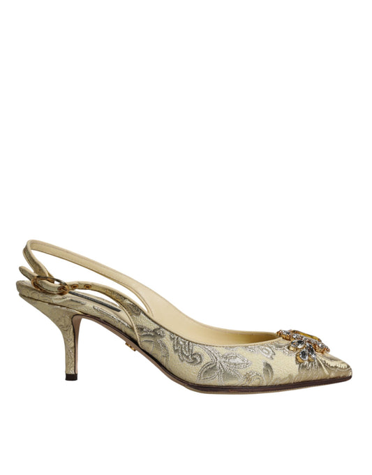 Dolce &amp; Gabbana Gold Crystal Pumps Heels Slingbacks Shoes