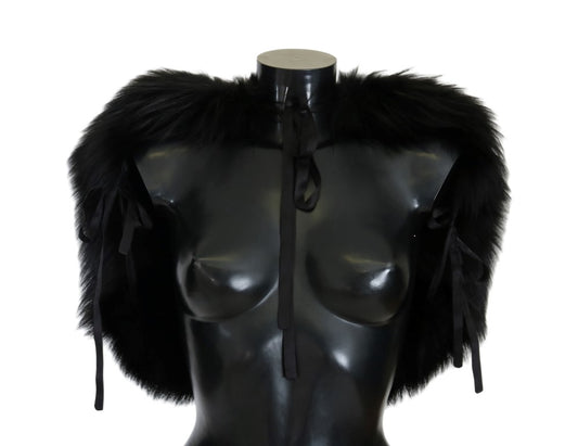 Dolce &amp; Gabbana Elegant Black and Silver Fox Fur Wrap Scarf