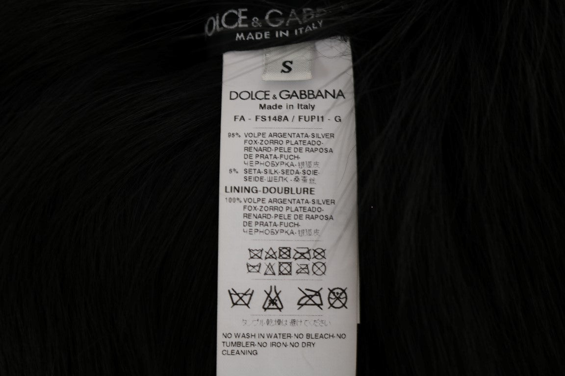 Dolce & Gabbana Eleganter Schwarz-Silber-Fuchsfell-Schal