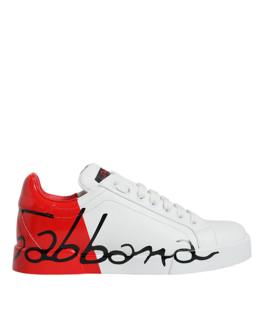 Dolce &amp; Gabbana White Red Portofino Low Top Sneakers Shoes