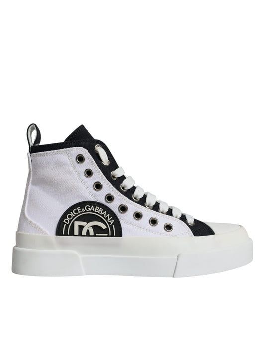 Dolce &amp; Gabbana White Black Canvas Logo Mid Top tennarit