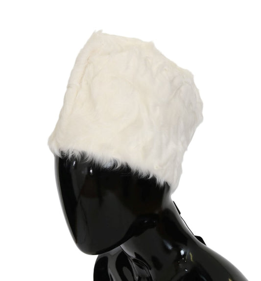 Dolce &amp; Gabbana Elegant White Fur Hat Luxury Winter Hat