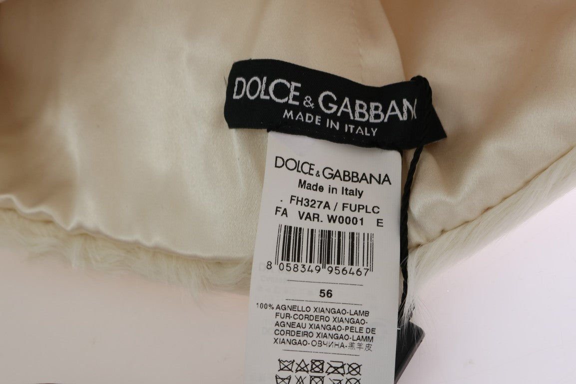 Dolce &amp; Gabbana Elegant White Fur Hat Ylellinen talvihattu