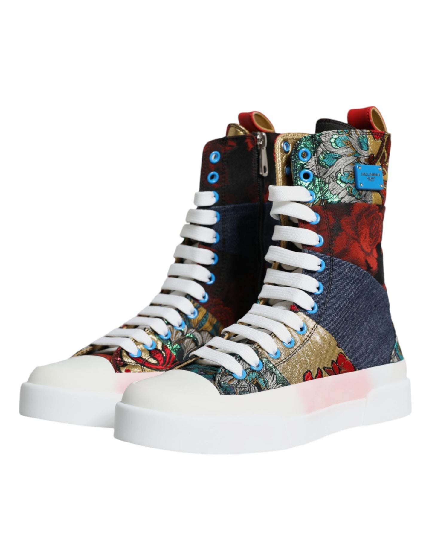 Dolce &amp; Gabbana Multicolor Patchwork Logo High Top Sneakers Shoes