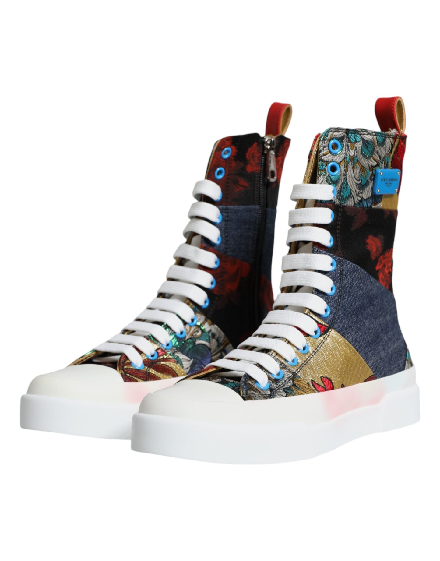 Dolce &amp; Gabbana Multicolor Patchwork Logo High Top Sneakers Shoes