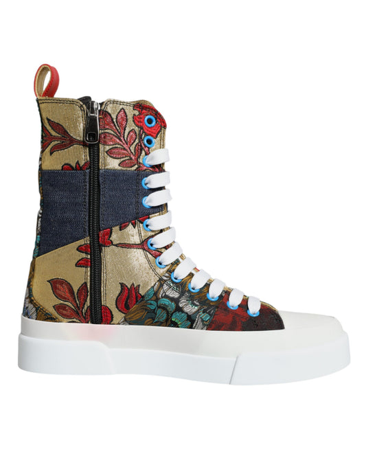 Dolce &amp; Gabbana Multicolor Patchwork Logo High Top Sneakers Shoes