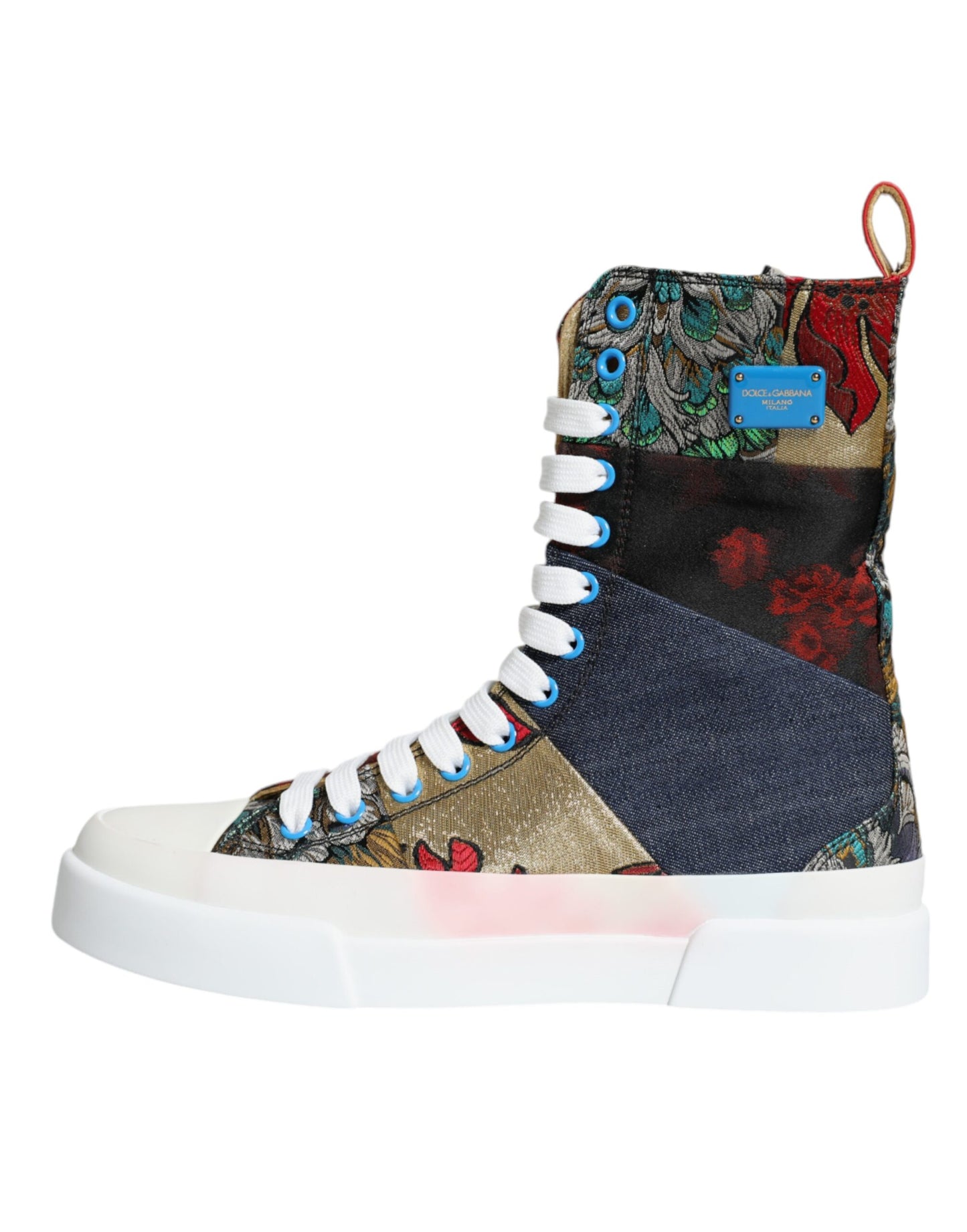 Dolce &amp; Gabbana Multicolor Patchwork Logo High Top Sneakers Shoes