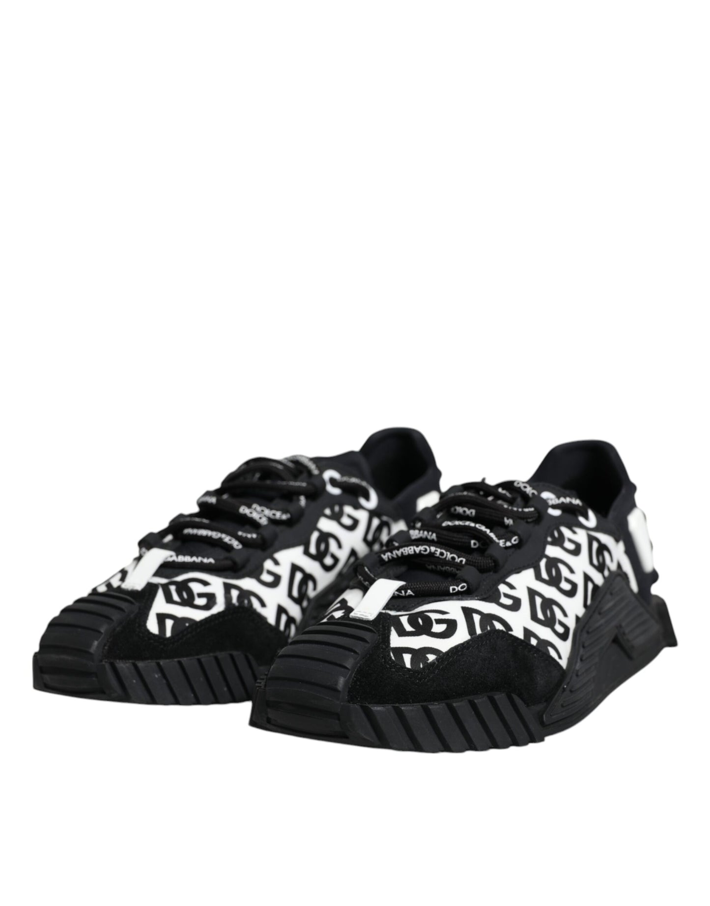 Dolce &amp; Gabbana Black Logo Lace Up Low Top NS1 Sneakers Shoes