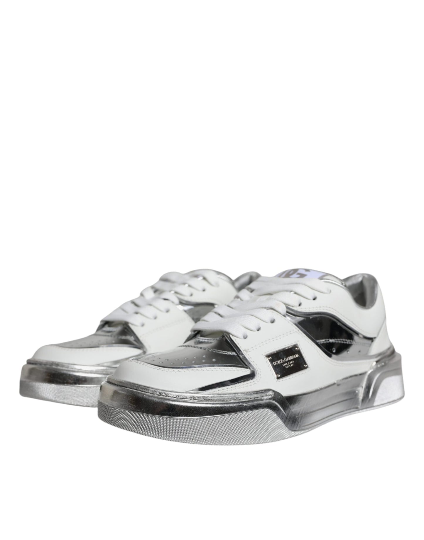 Dolce & Gabbana Weiß Silber Leder Low Top Sneakers Schuhe