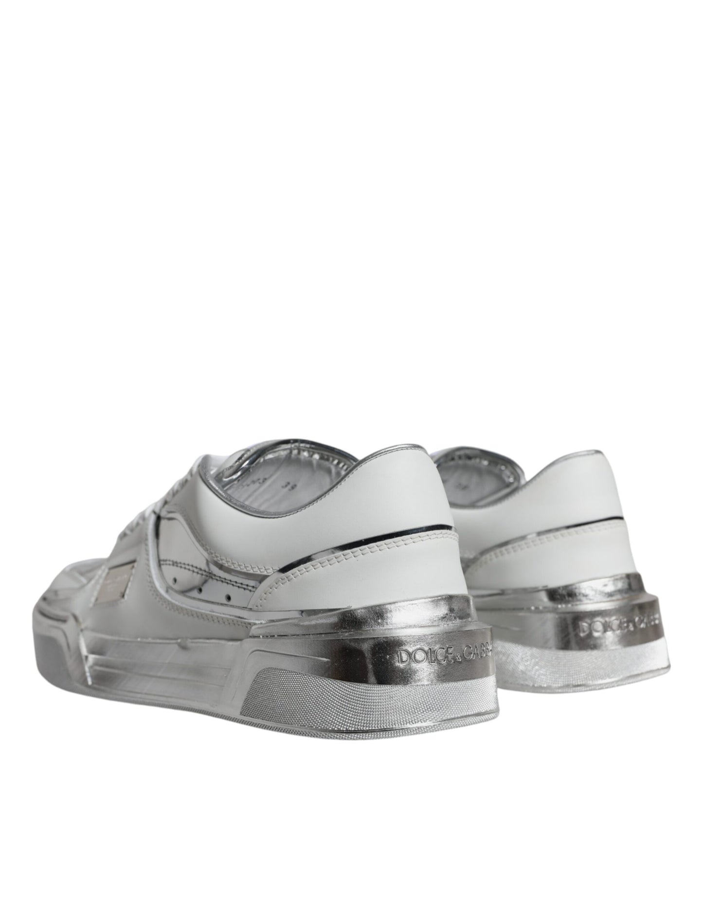 Dolce & Gabbana Weiß Silber Leder Low Top Sneakers Schuhe