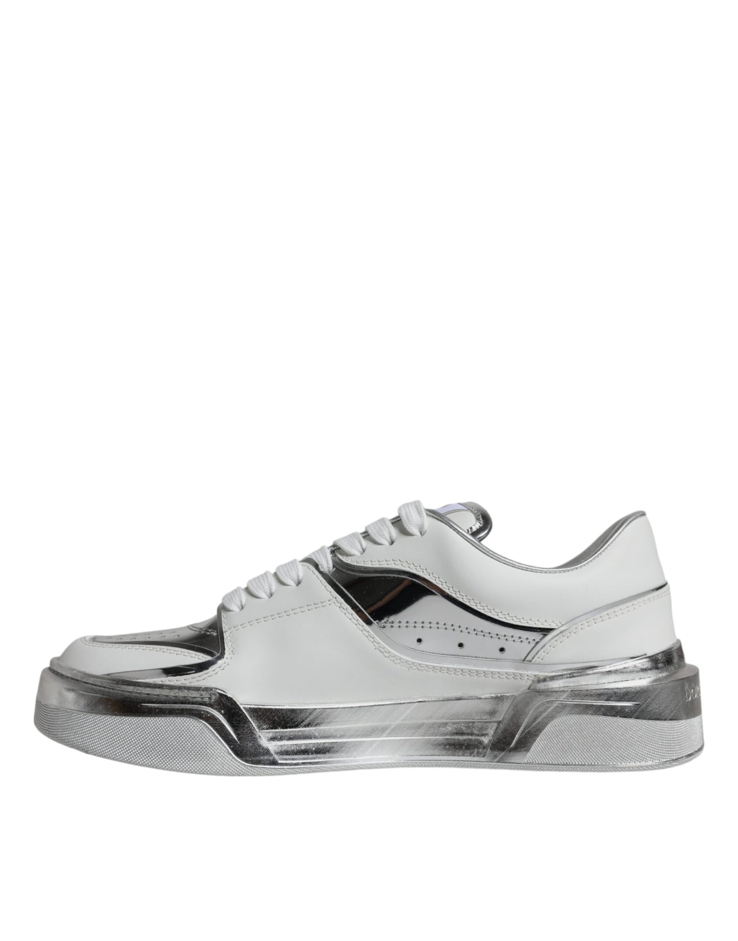 Dolce & Gabbana Weiß Silber Leder Low Top Sneakers Schuhe