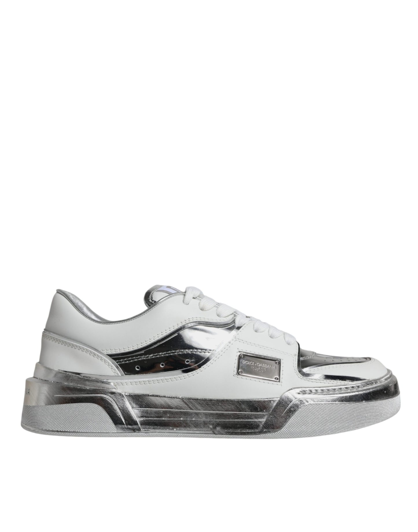 Dolce & Gabbana Weiß Silber Leder Low Top Sneakers Schuhe