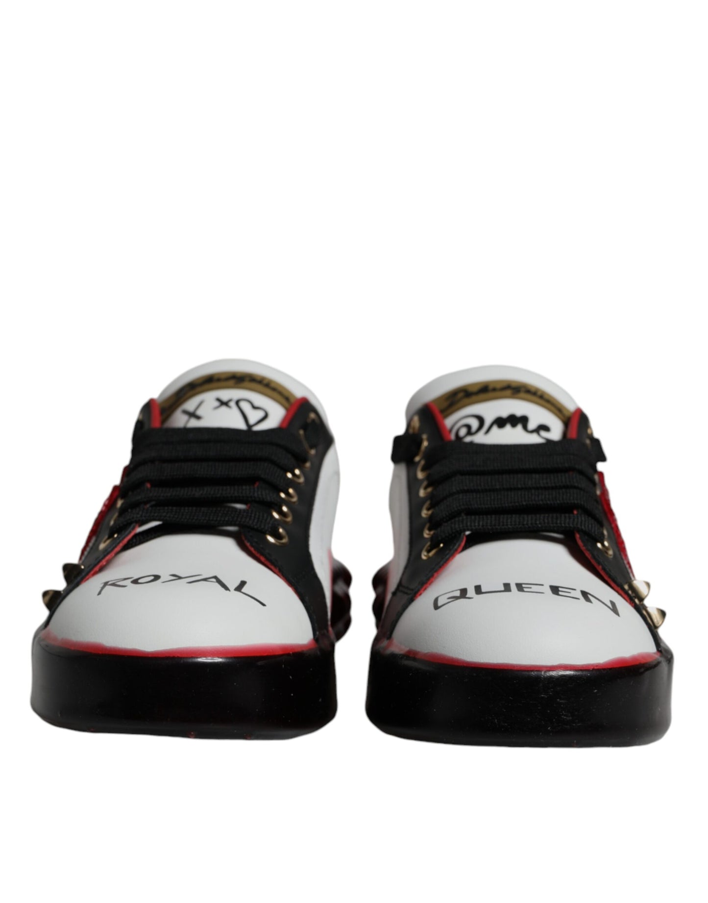 Dolce &amp; Gabbana White Red Crystals Leather Portofino Sneakers Shoes