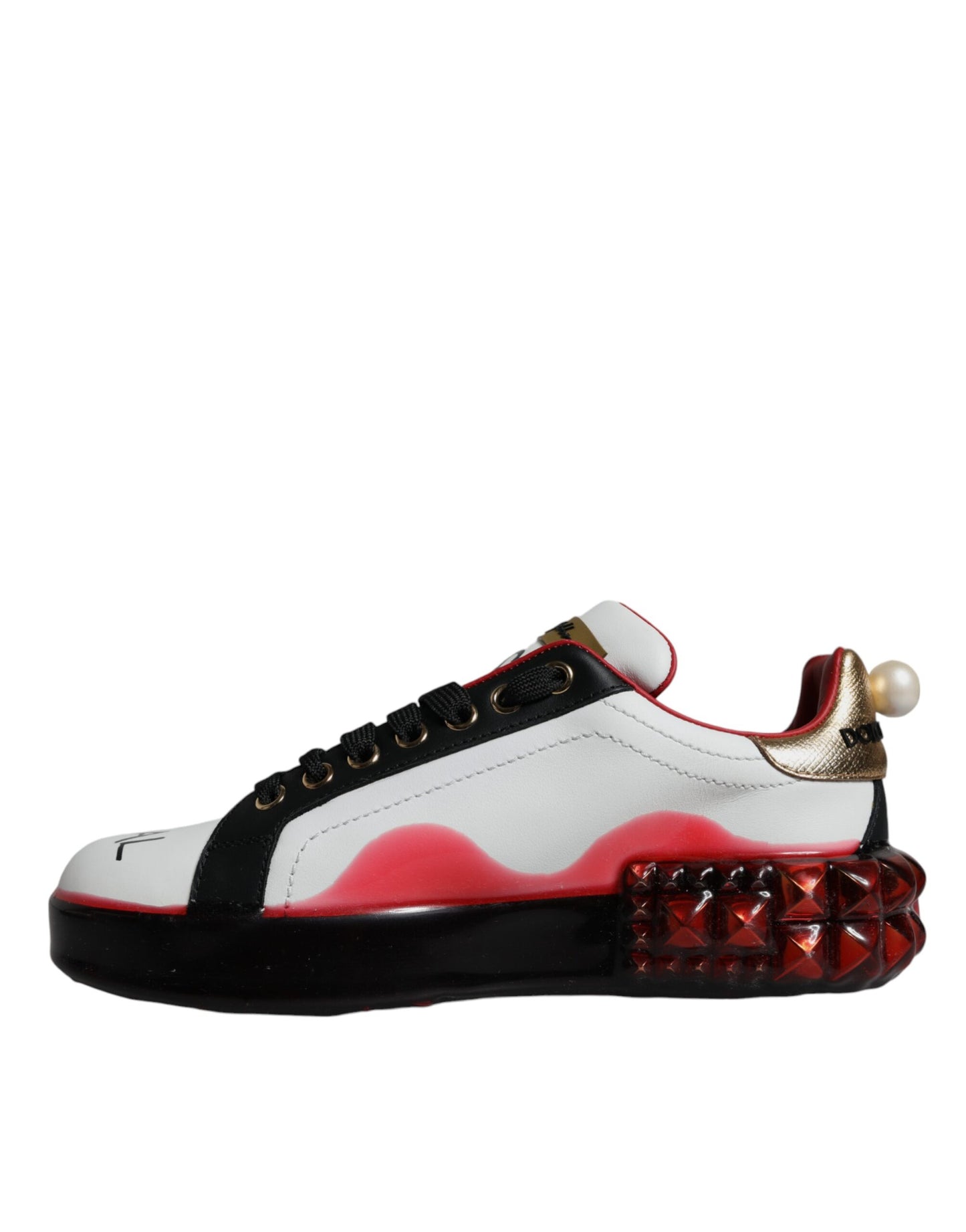 Dolce &amp; Gabbana White Red Crystals Leather Portofino Sneakers Shoes