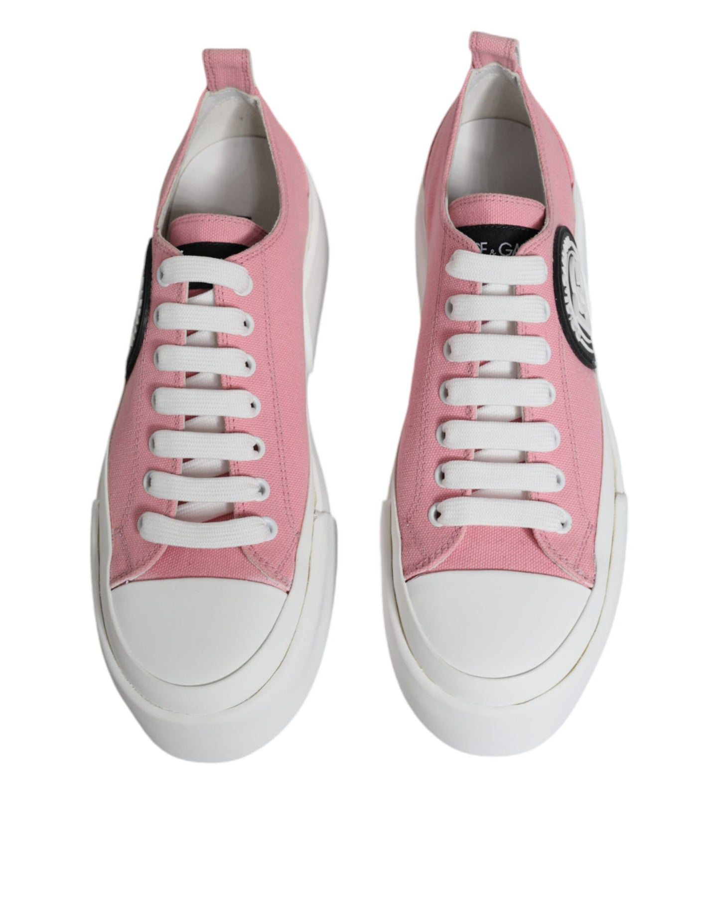 Dolce & Gabbana Rosa Weiß Canvas Logo Low Top Turnschuhe Schuhe