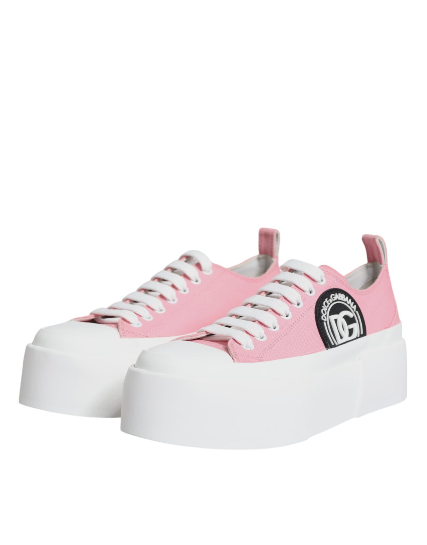 Dolce & Gabbana Rosa Weiß Canvas Logo Low Top Turnschuhe Schuhe