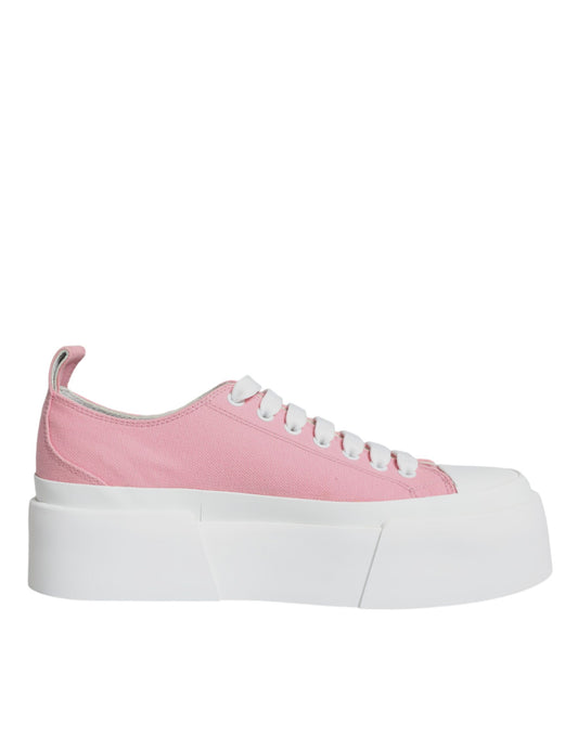 Dolce & Gabbana Rosa Weiß Canvas Logo Low Top Turnschuhe Schuhe