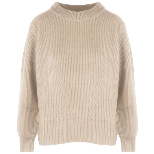 Malo beige cashmere sweater for women with ribbed embroidery