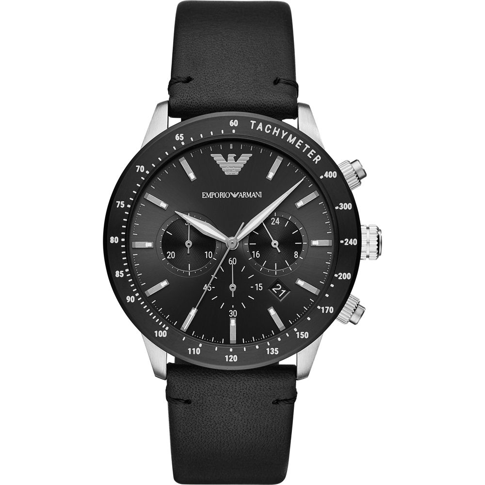 Armani Schwarze Lederuhr