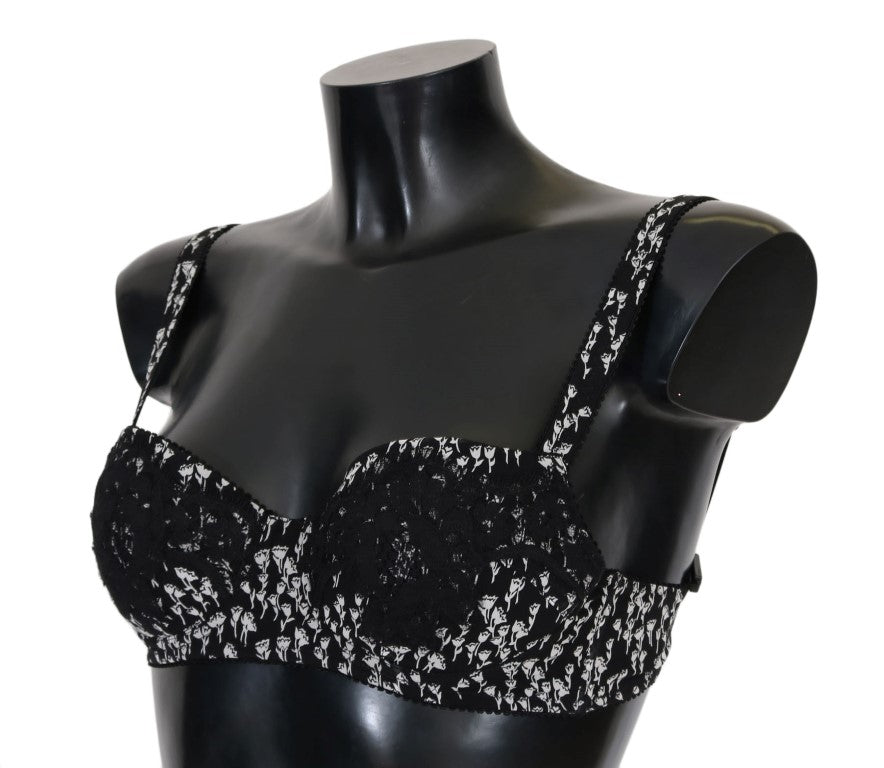 Dolce &amp; Gabbana Elegant black silk bra with floral lace