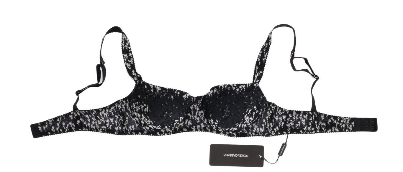 Dolce &amp; Gabbana Elegant black silk bra with floral lace