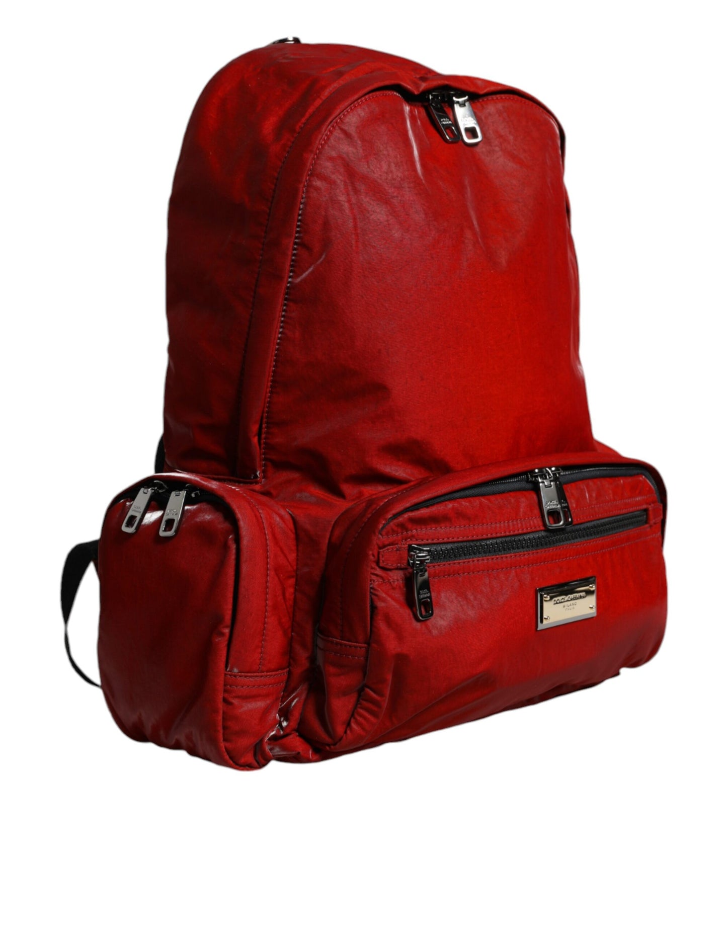 Dolce & Gabbana Rote Lackleder-Logo-Plakette Rucksack Tasche