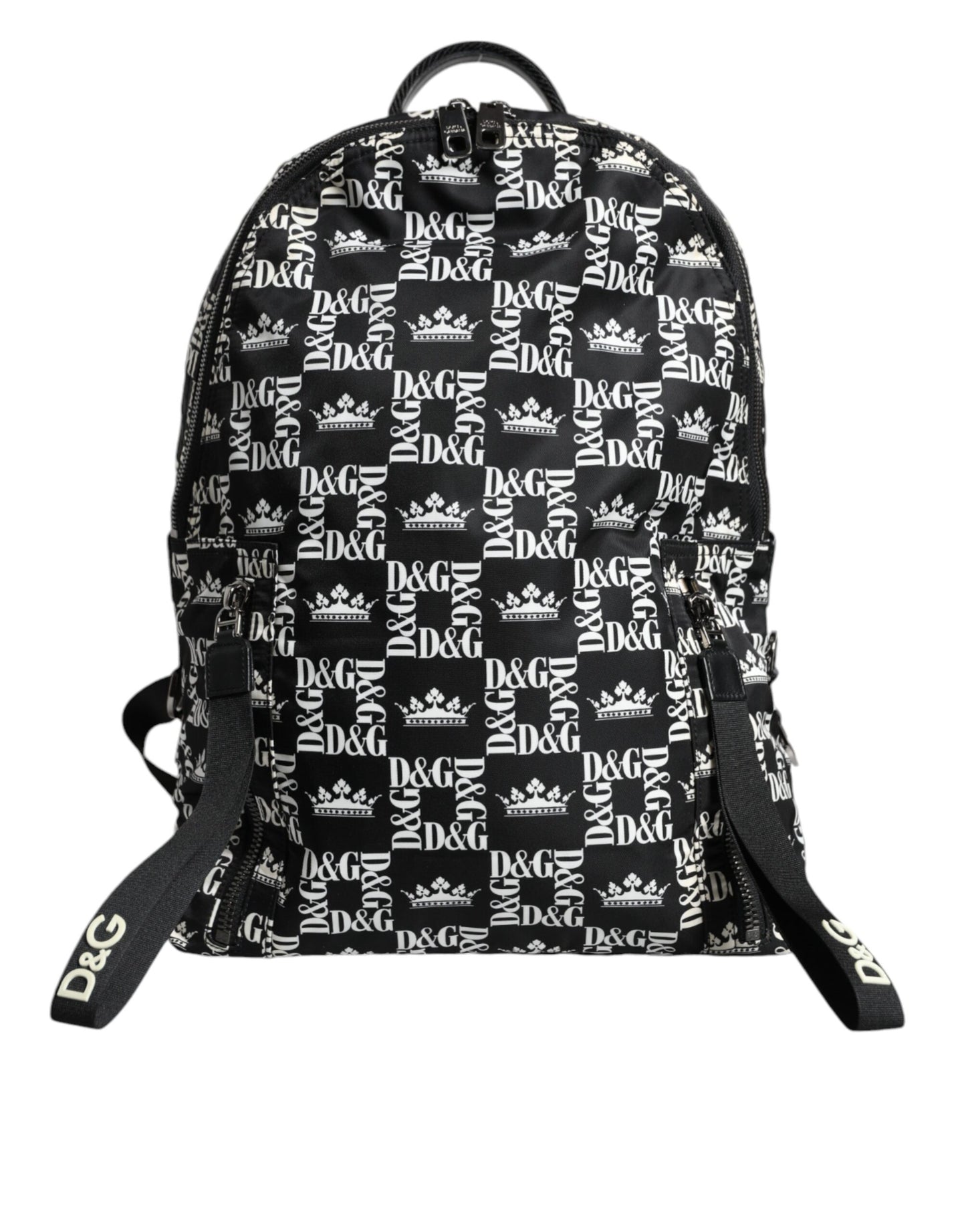 Dolce & Gabbana Schwarz Weiß DG Crown Logo Nylon Rucksack Tasche