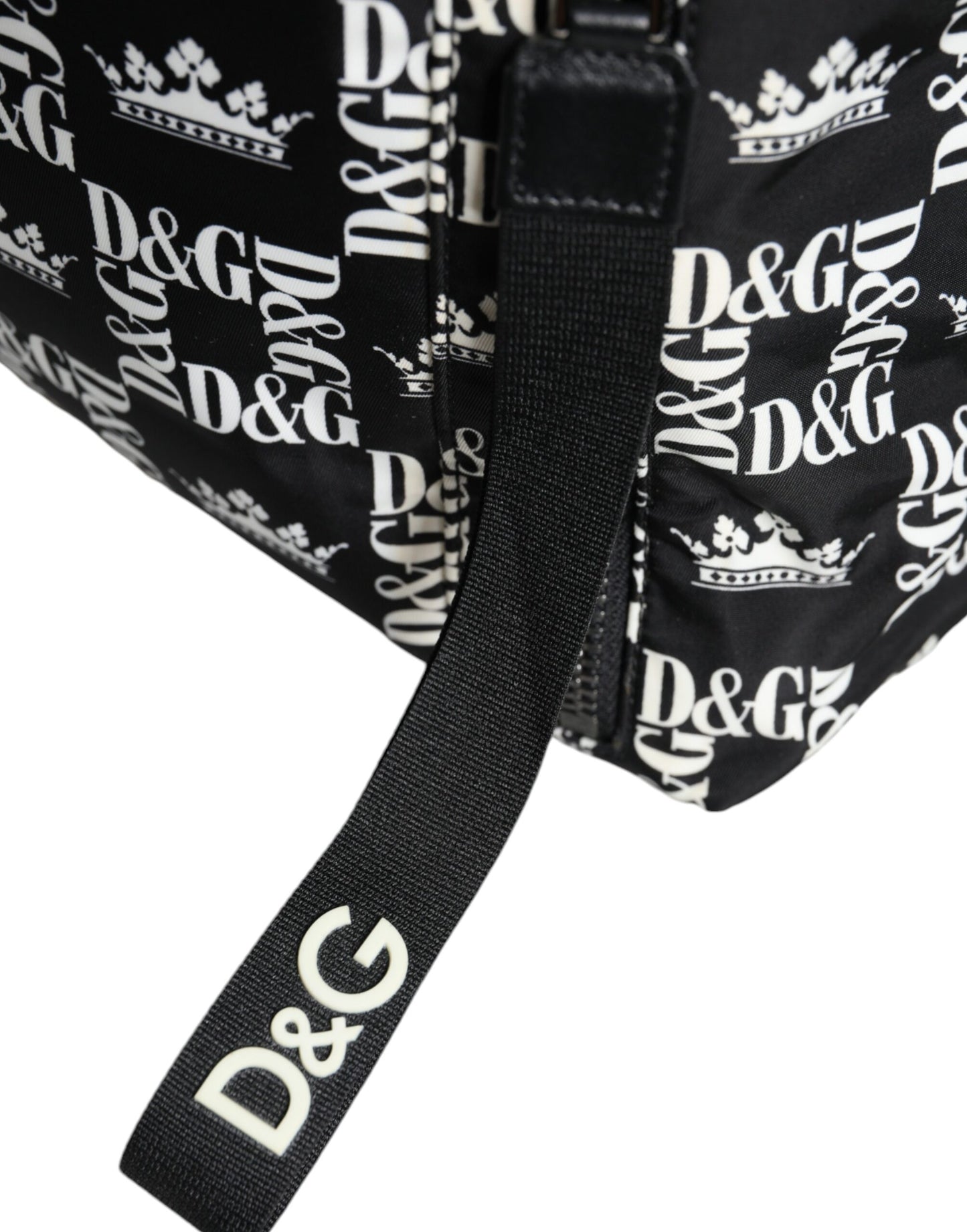 Dolce & Gabbana Schwarz Weiß DG Crown Logo Nylon Rucksack Tasche