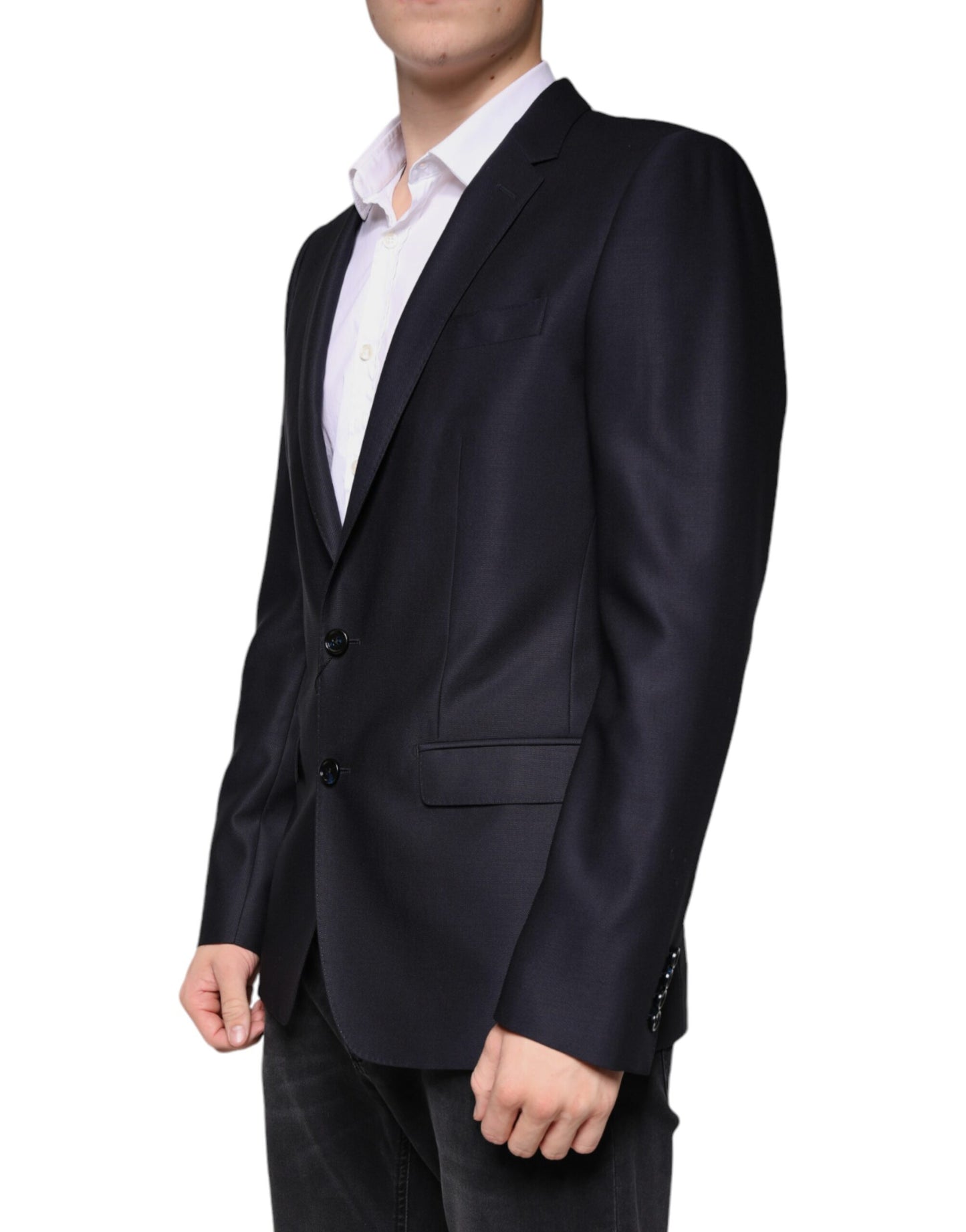 Dolce & Gabbana Dunkelblauer einreihiger Wollmantel Blazer