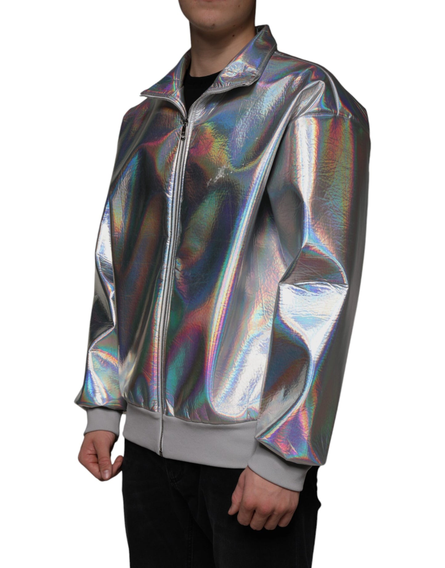 Dolce &amp; Gabbana Silver Iridescent Full Zip Miesten Bomber-takki