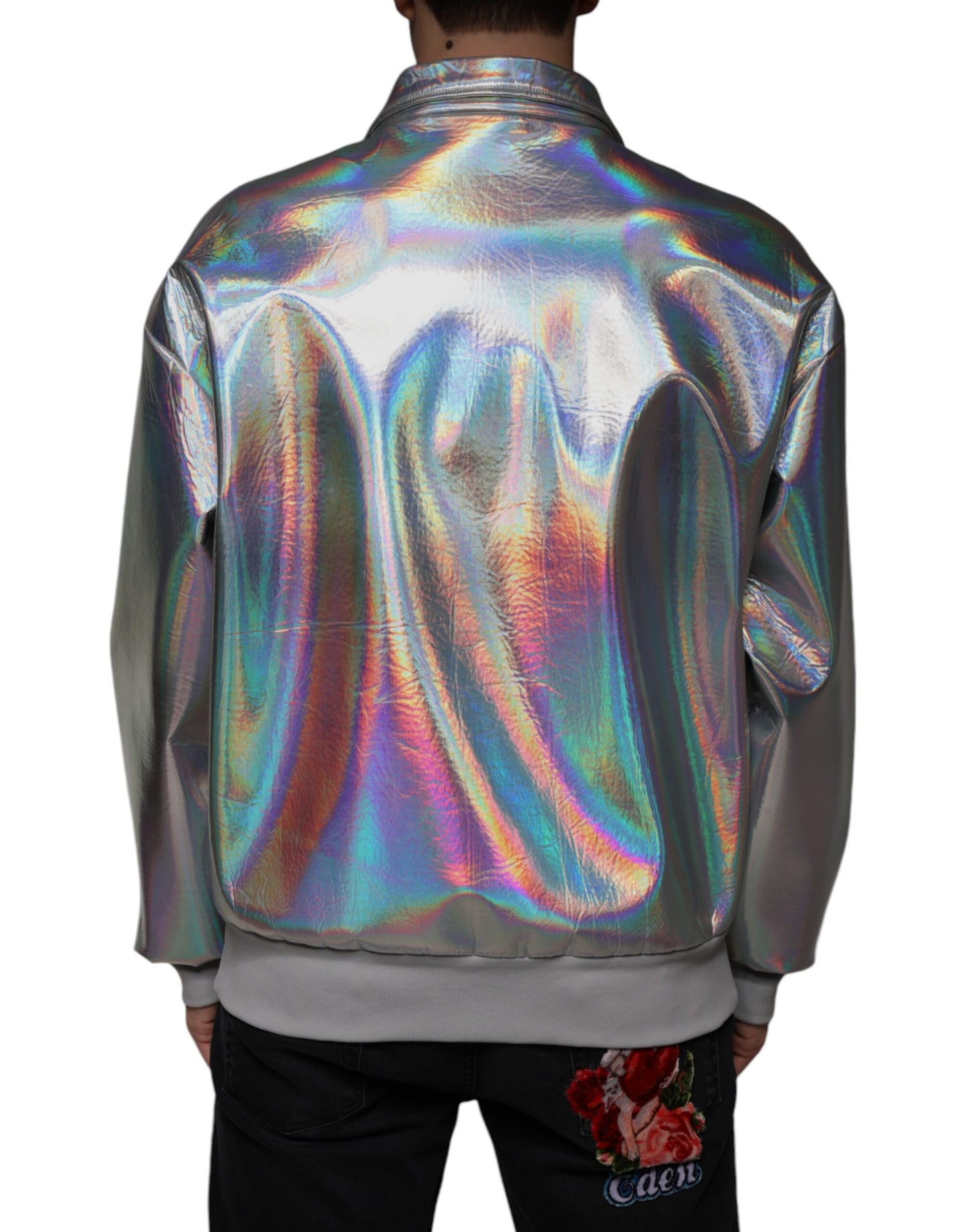 Dolce &amp; Gabbana Silver Iridescent Full Zip Miesten Bomber-takki