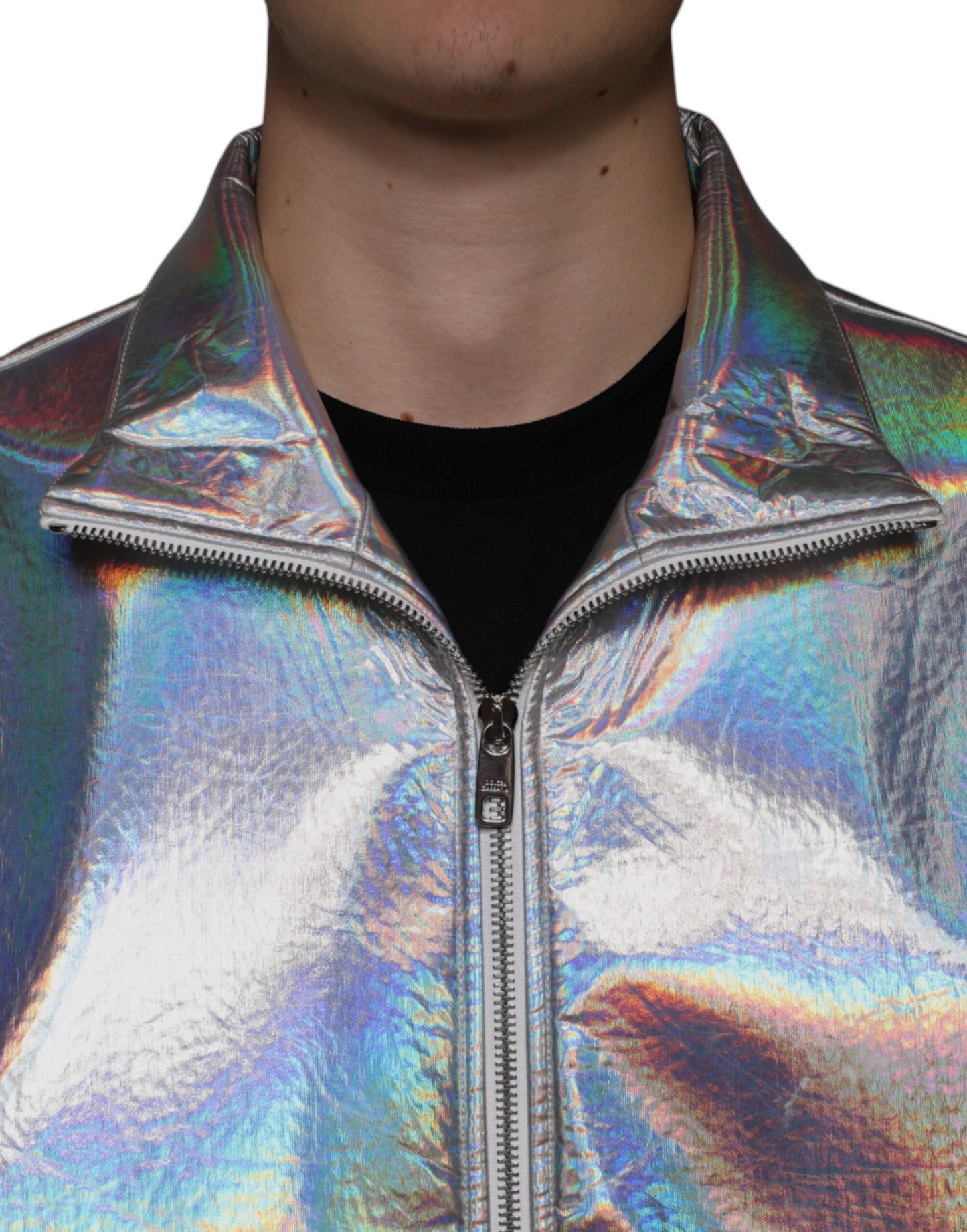 Dolce &amp; Gabbana Silver Iridescent Full Zip Miesten Bomber-takki