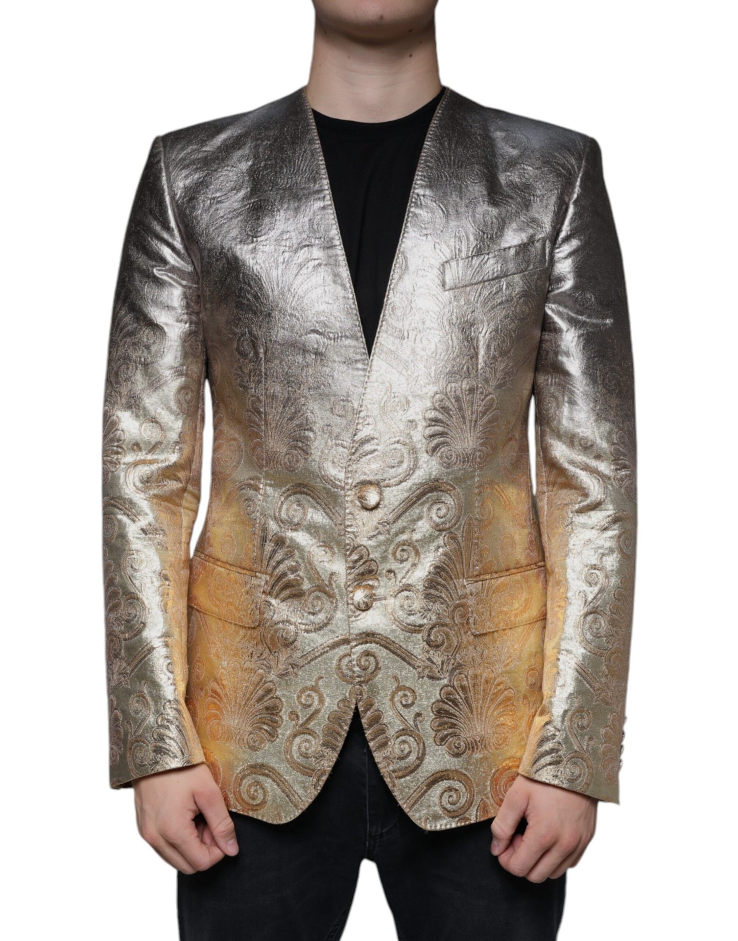 Dolce & Gabbana Gold Jacquard einreihiger Kleiderblazer