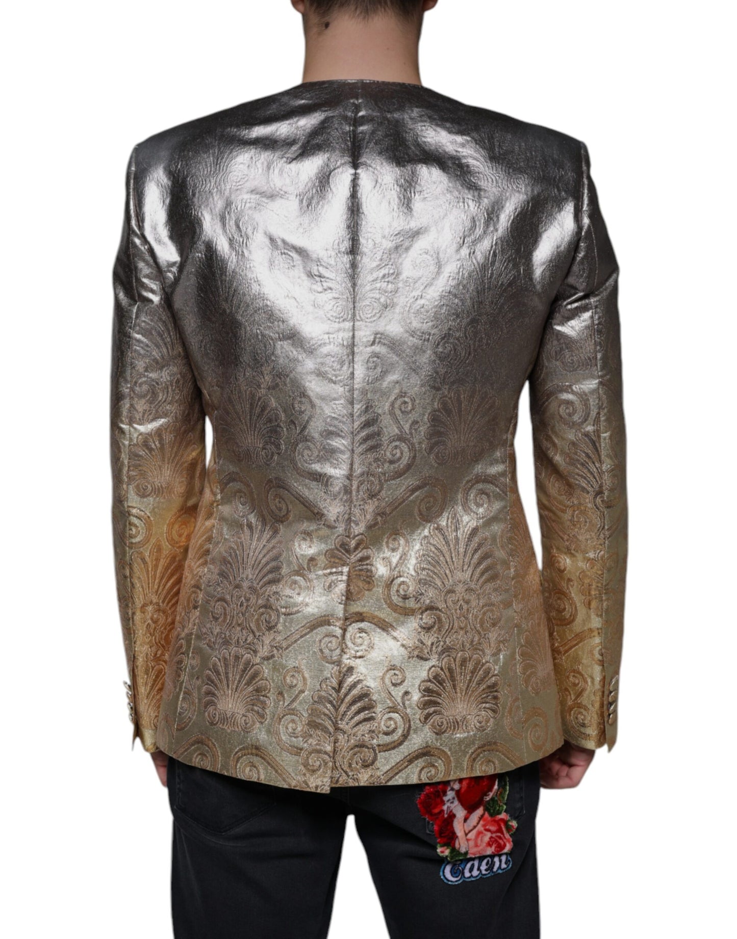 Dolce & Gabbana Gold Jacquard einreihiger Kleiderblazer