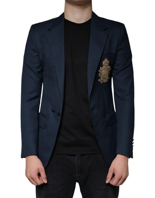 Dolce &amp; Gabbana Blue Wool Logo Single Breasted Coat Blazer