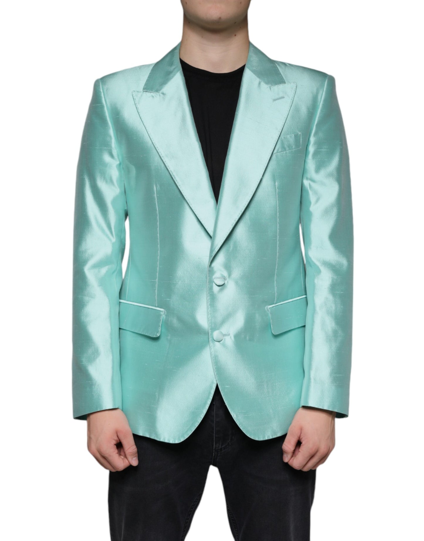 Dolce & Gabbana Mintgrüner einreihiger Seidenmantel Blazer