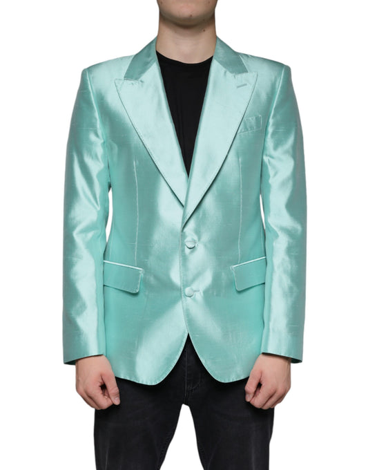 Dolce & Gabbana Mintgrüner einreihiger Seidenmantel Blazer