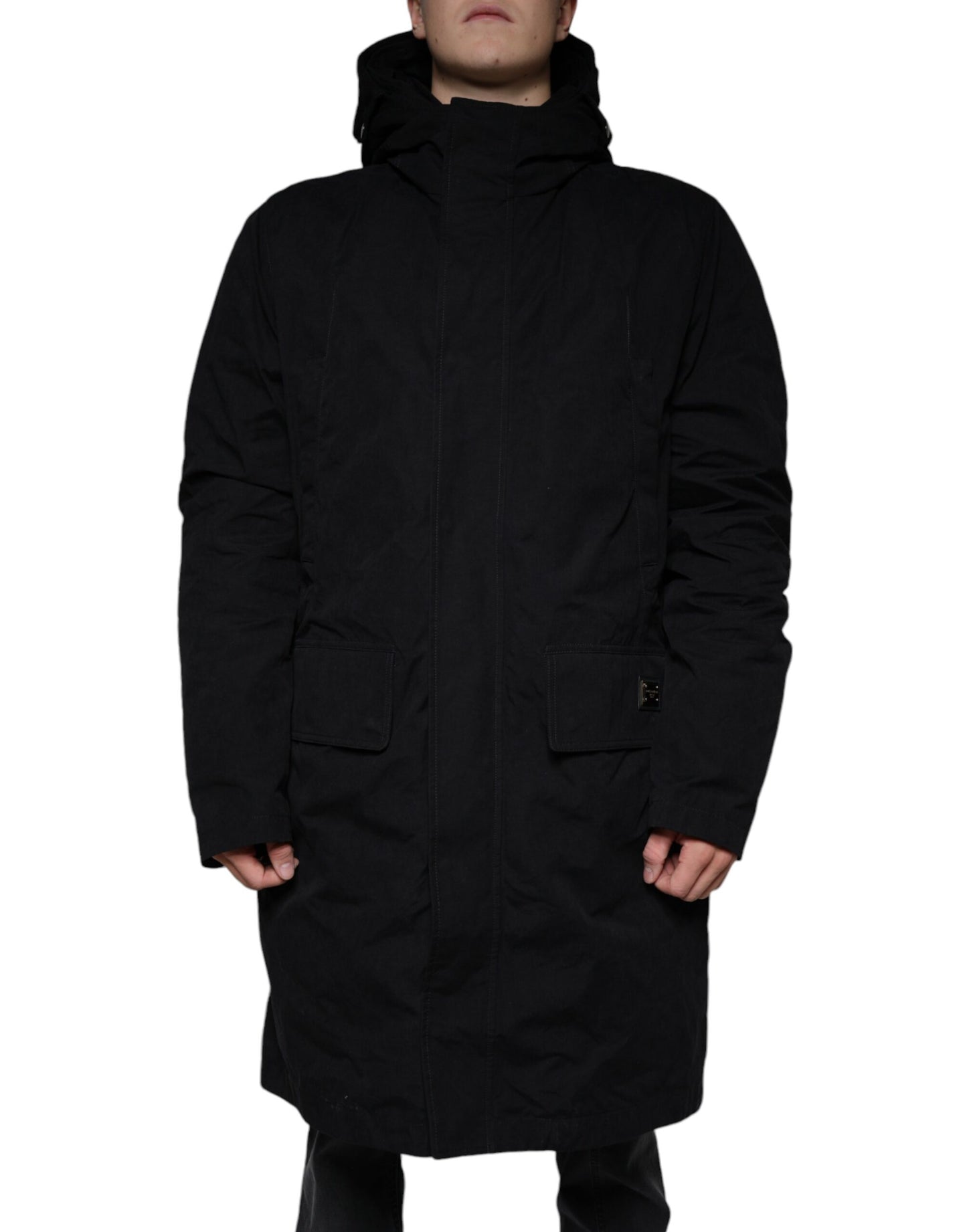 Dolce & Gabbana Schwarzer Parka mit Kapuze Baumwolle Trenchcoat Jacke