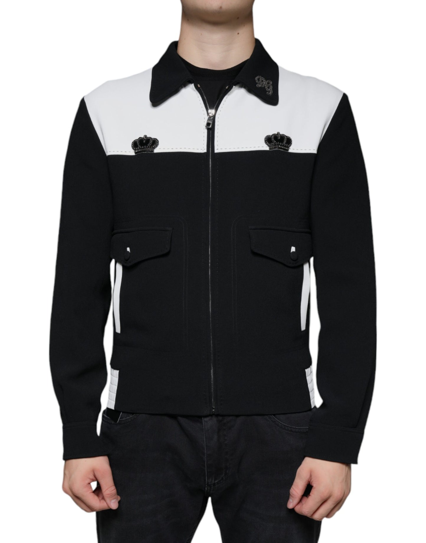 Dolce &amp; Gabbana Black White DG Crown Full Zip Blouson -takki